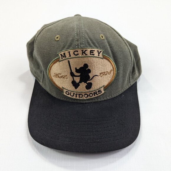 VTG Disney Mickey Outdoors Green Snapback 90's Hat Adult Embroidered Made in USA - Picture 1 of 4